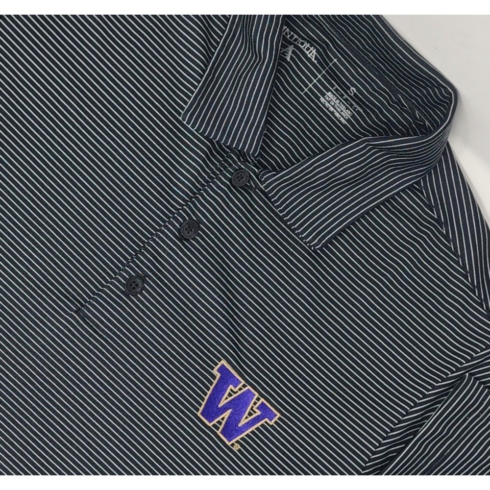 Washington Huskies Polo Shirt Men's Size Small Black Striped Antigua NCAA‎